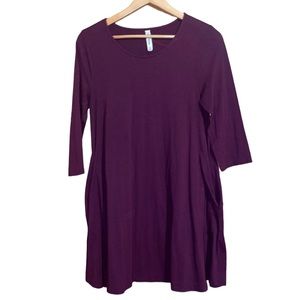 •ZENANA PREMIUM•PLUM SCOOP NECK 3/4 SLEEVE FLOWY TUNIC TOP SIZE MEDIUM